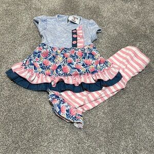 Counting Daisies floral‎ and striped two piece set 18 months